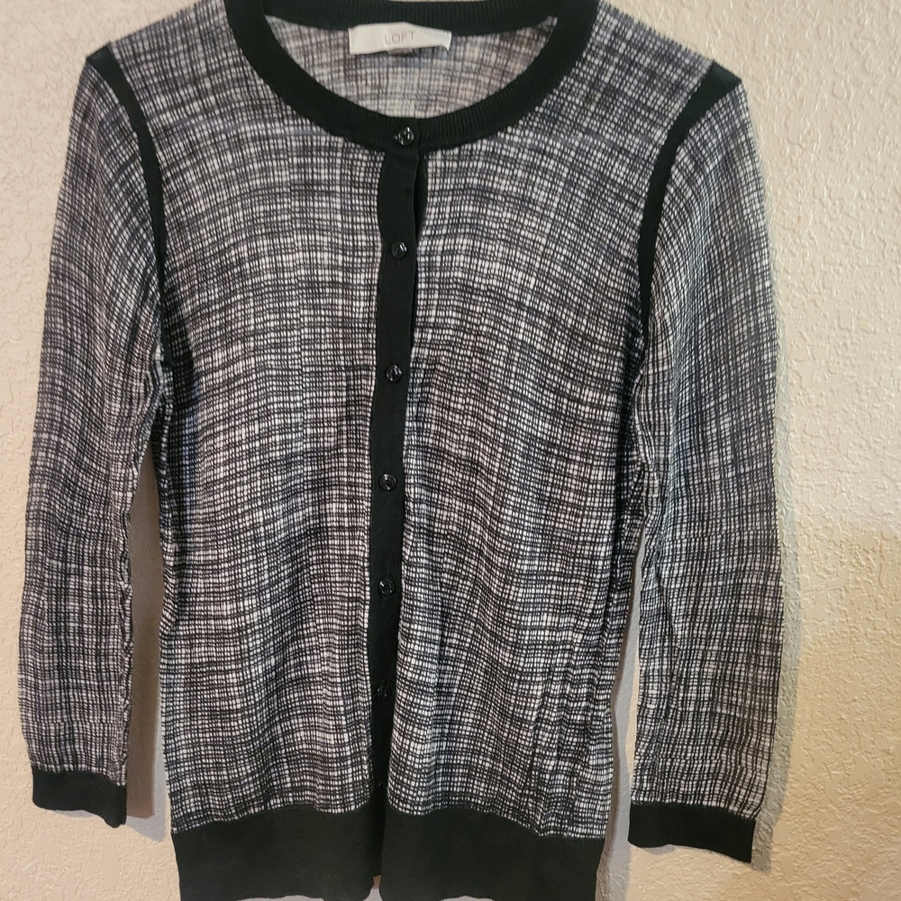 LOFT Monochrome Checkered Cardigan